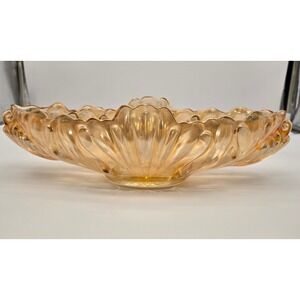 Vintage Carnival Glass 15" Long Jeanette Peach Orange Decorative Oval Bowl